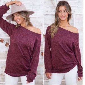 (32)New USA MADE Burgundy Ultra Soft Off Shoulder Women's Everyday Top